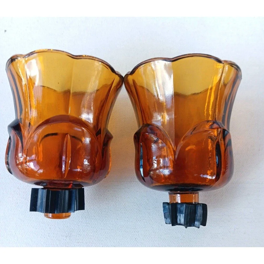 Vtg Harvest Gold Amber Tulip Petal Flower Votive Candle Holder Home Interior